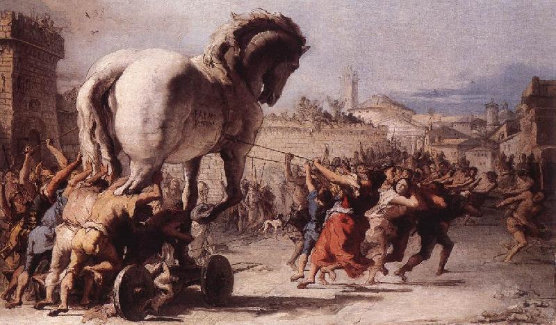 TIEPOLO, Giovanni Domenico The Procession of the Trojan Horse in Troy e China oil painting art